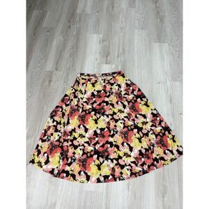 Bleeker & Mcdougal Yellow Pink Floral Midi Colorful Dressy Chic A-line Skirt PXL